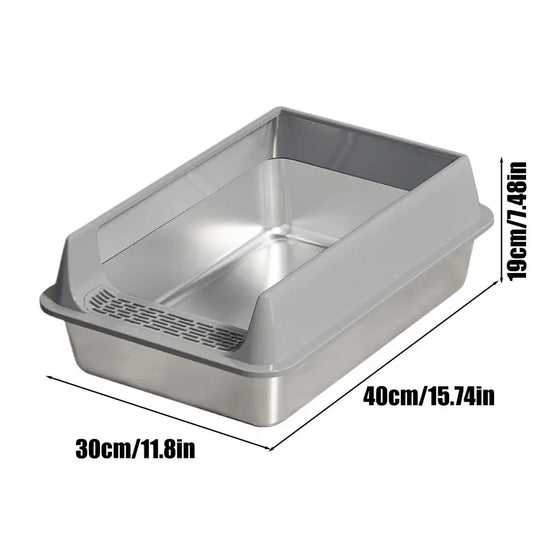 Stainless Steel Cat Toilet Large Cat Litter Box Deepen Pet Litter Box with Scoop Semi-Closed Cat Litter Box with Litter Shovel