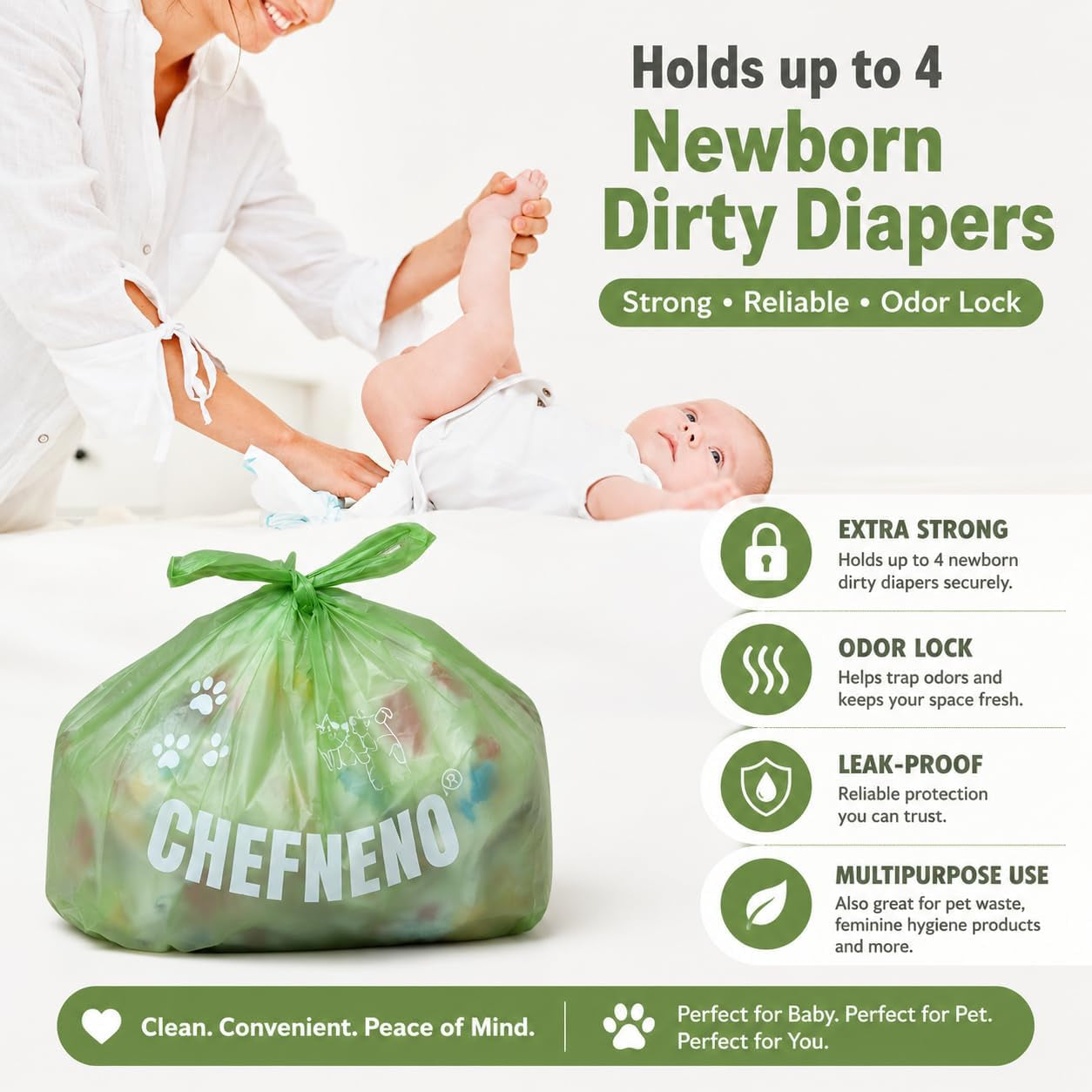 Cat Litter Waste Bags (500 Ct., Green) Bulk Dog Poop Bags with Easy Tie Handles Recycled Earth-Friendly Lavender Scented Cat Litter Poop Diaper Bag Disposable Sanitary Pad Waste Bags (500 Bags)