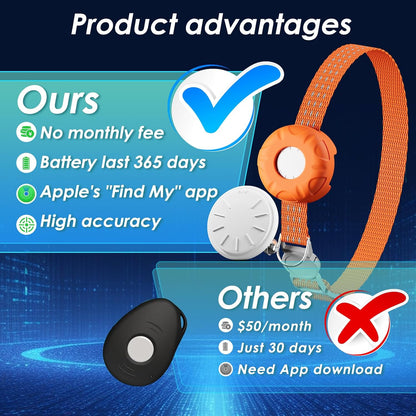 Cat Tracker, GPS Tracker, No Subscription Fee Pet Tracker, Compatible with Apple Find My App (Only Ios), Real-Time Location, Cat Trackers Collar with Safety Elastic Buckle, Orange